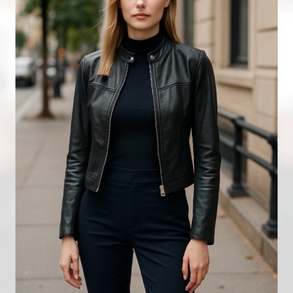 SPANX Jackets & Blazers - NWT SPANX, Spanx Leather-Like Moto Jacket in Luxe Black Faux Leather, Medium.